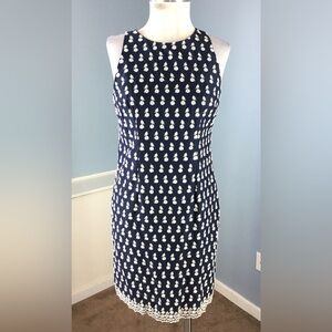 Ann Taylor Navy Dress with White Floral Embroidery
